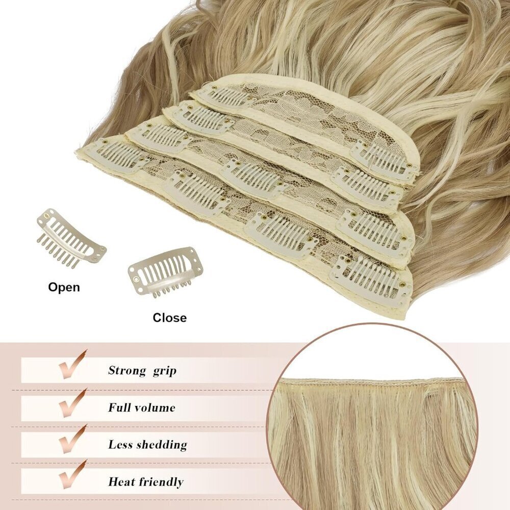Clip in Hair Extensions Synthetic 20 In Wavy Highlighted for Women - Picture 4 of 8